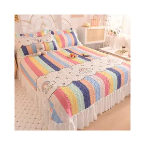 Kualitas tinggi dicetak set seprai tempat tidur quilt Bed Cover Ruffled Edge 3 potong set anak-anak & dewasa