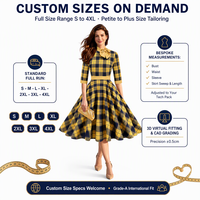 Robe midi évasée en coton à carreaux écossais personnalisée pour femme, col à nœud papillon, fabricant de marque privée