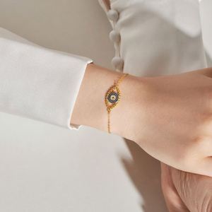 Dylam Personalized S925 Silver 18K Gold Plated Faith Sapphire Spiritual Turkish Protection Evil Pendant Eyes <b>Bangles</b> <b>Bracelets</b> - Product Image 4
