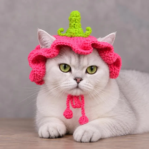Gorro de Calabaza Tejido a Mano para Mascotas, Gorro de Ganchillo para Gatos y Perros con Borde de Volantes y Borla en el Cuello, Accesorio de Disfraz para Halloween - Product Image 3