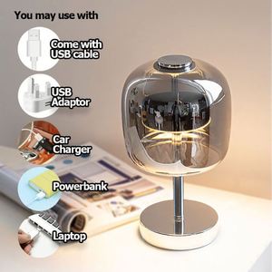 Modern Simple Glass Desk <b>Lamp</b> USB <b>Charging</b> Three-Color Dimming LED Light for Bedroom Living Room Table <b>Lamp</b> - Product Image 2