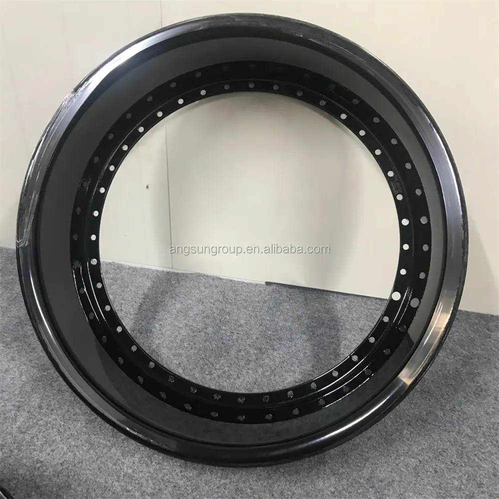 Fábrica china alta calidad forjado llantas 3 pcs dividir las ruedas de 19 pulgadas brillo negro montaje inverso labio exterior Interior barril