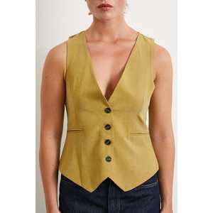 Chaleco de Lino y Algodón para Mujer, Color Oliva, Transpirable, Ropa Exterior - Product Image 3