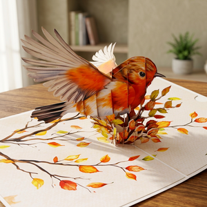 Tarjeta de Felicitación de Papel Impresa en Offset Lavable 3D con Diseño de Pájaro Robin, Personalizada y Hecha a Mano, con Temática Animal - Product Image 5