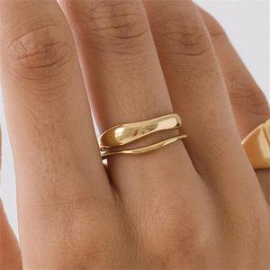 Thời Trang 18K Mạ Vàng Phụ Nữ Sóng Vàng Nhẫn Có Thể Xếp Chồng Không Thường Xuyên Hình Học Xếp Chồng Vàng Nhẫn - Product Image 6