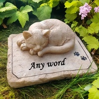 Sculpture commémorative personnalisée pour chat avec base gravée de « n'importe quel mot », statue de chaton endormi avec empreintes de pattes, figurine en résine artisanale