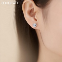 Boucles d'oreilles clous en moissanite à six griffes Souljewel, plaqué rhodium, argent S925, couleur D, VVS, minimalistes, bijoux tendance pour femme, anniversaire