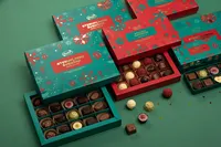 Boîte cadeau de Noël personnalisée en chocolat avec doublure en éponge, matériaux recyclés, revêtement UV, papier artistique élégant et luxueux, boîte rigide pour truffes avec poignée