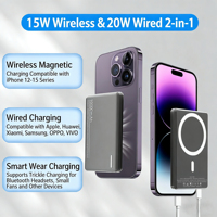 Cargador Inalámbrico Magnético 2 en 1 Portátil y Ultrafino de 10000 mAh, 10 W/15 W/20 W, Entrada Tipo C, Carga Rápida