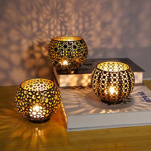 <span class=keywords><strong>Candelabro</strong></span> Trenzado de Alambre de Metal Dorado Estilo Marroquí Vintage, Linterna Hueca Tradicional para Bodas y Eventos - Product Image 2