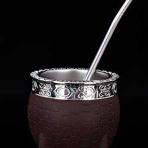 Tasse à Yerba Maté en Acier Inoxydable 180 ml, Double Paroi, Texture Coquille Gaufrée, Forme Gourd Ovale avec Paille Bombilla, OEM ODM - Product Image 4