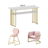 Ensemble table et chaises de manucure rose et or de luxe moderne, mobilier de salon de manucure, bureau à ongles en marbre