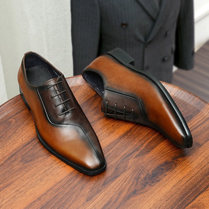Men's Genuine Leather Oxfords Pointed Toe Lace-Up Dress Shoes Solid Office Wear All Seasons Drop Shipping - Product Image 6