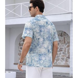 Custom Men's Short Sleeve Printed Shirt Blue Dye L Vacation Breathable Summer Beach Button <b>Down</b> Shirt - Product Image 3