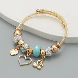 Hoge Kwaliteit Roestvrij Staal Hart Bedelarmband Crystal Beste Vriend Dank U Hanger Verstelbare Armband Voor Vrouwen