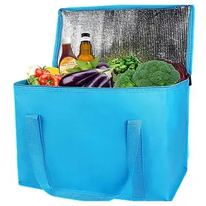 Promosyon olmayan dokuma alışveriş çantası logo ile fermuar yalıtımlı gıda soğutucu çanta
