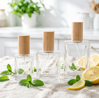 Flacon compte-gouttes carré en verre écologique avec couvercle en bambou – Flacon de parfum vide pour parfums DIY et voyages
