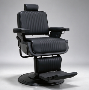 Nuova Poltrona da Barbiere Completamente Nera, Idraulica e Reclinabile, Arredamento per Salone, per Taglio Capelli e Rasatura - Product Image 2