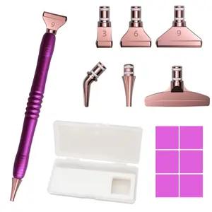 Stylo de forage en métal or rose bricolage 5d Kits de stylo de forage de peinture au diamant avec boîte de rangement Six têtes amovibles