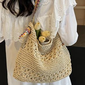 Bolso de Paja Versátil de Moda Otoñal para Mujer, Bolso de Hombro Informal para Viajar, Bolso Tejido a Crochet Hecho a Mano - Product Image 2