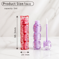 Gloss à lèvres en tube cristal froissé, texture ondulée, forme gourde et colonnes carrées, nuances violet, rouge, rose, approvisionnement en gros, personnalisation OEM
