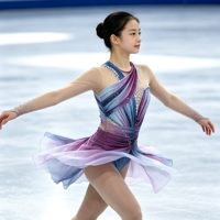 Robe de patinage artistique asymétrique bleu violet ombré, manches longues en maille avec strass faits à la main, costume pour femmes et filles, compétition, spectacle sur glace