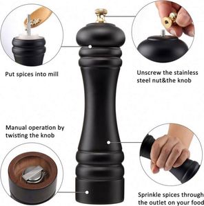 Refillable Manual Rotary Knob Adjustable Coarseness Wooden Salt <b>Grinder</b> Black <b>Pepper</b> Mill with Ceramic Grinding Mechanism - Product Image 2