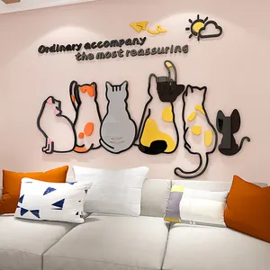 宠物猫贴纸3D墙纸客厅装饰贴纸不干胶保暖卡通猫3D墙贴