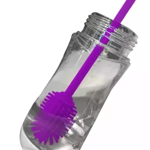 Durable Portable Silicone Long Handle Bottle Brush Easy Storage Cleaning Cup Washing Brushes Hang Hole Design Kitchen Baby Use