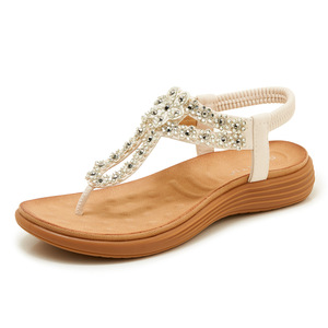 Sandalias Planas Casuales de Verano para Mujer, Elegantes y Cómodas, Zapatos de Exterior para Dama con Correa Elástica de Cuentas <span class=keywords><strong>en</strong></span> el Tobillo - Product Image 2