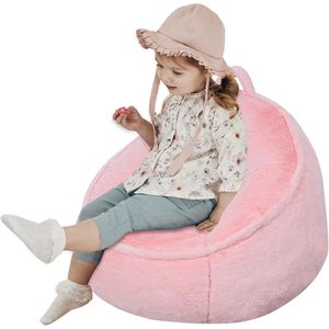 Fauteuil pouf pour filles, rose, rembourré de mousse déchiquetée, portable, en tissu velours, 3 ans+, coussin en peluche - Product Image 1