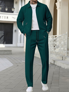 Ensemble de survêtement pour homme en polyester/coton tricoté gaufré, veste zippée et pantalon de jogging, tenue de sport décontractée pour l'automne - Product Image 2