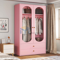 Armoire moderne pliable autoportante en acier à 2 portes vitrées avec 2 tiroirs, meuble de rangement de chambre en métal multicolore, directement de l'usine