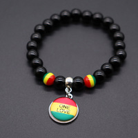 Pulseras Étnicas Africanas Rojas, Amarillas y Verdes, Pulseras Rasta de Jamaica, Pulseras Elásticas de Madera y Piedra de Vidrio, Pulseras con la Bandera de Jamaica, Pulseras con la Letra Jamaica