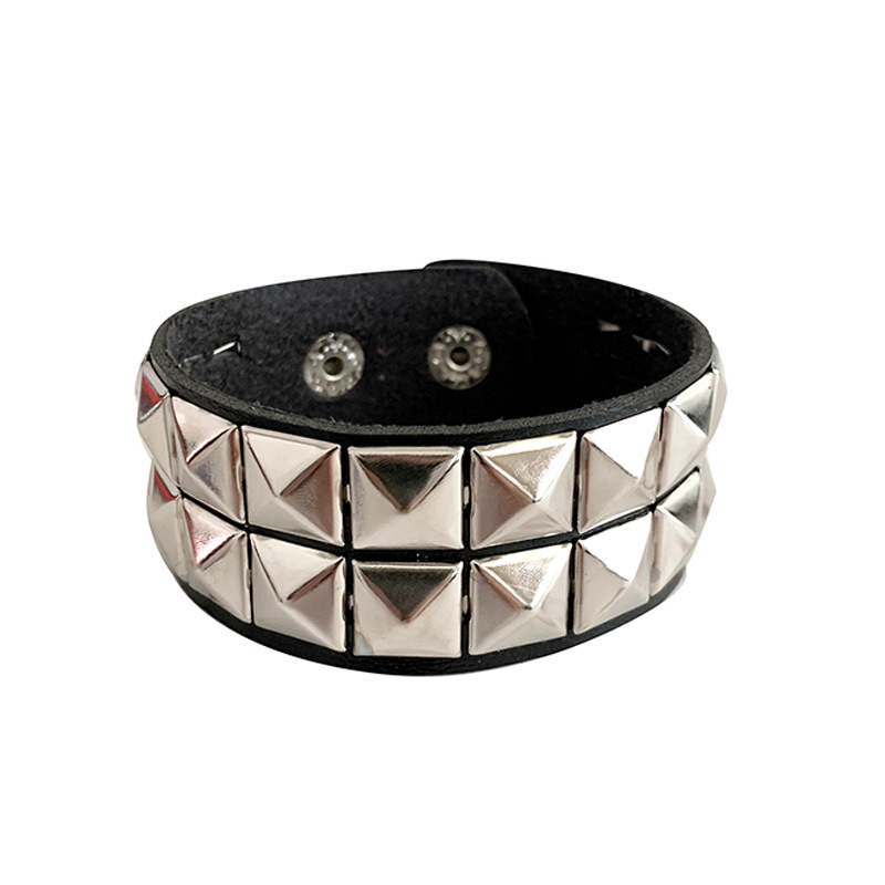 Leather Studded Punk Bracelet - Unisex Spike Rivet Cuff