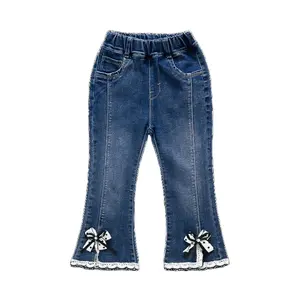 Pantalon évasé avec nœud dentelle enfants jeans pantalon fille