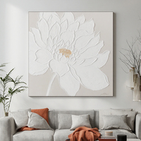 Peinture à l'huile abstraite florale blanche 3D - Art floral texturé fait main sur toile pour la décoration intérieure
