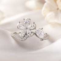 Bague Fleur Tendance en Argent Sterling 925 Certifié GRA, Moissanite VVS1 (Test Diamant Approuvé), Bijou Fin pour Femme, Cadeau Diamant