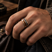 Bague JLM vintage en acier inoxydable bronze antique avec incrustation de bois naturel et de pierres minérales, alliance pour homme, bijoux OEM