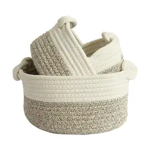 Маленькая плетеная корзина для хранения из хлопковой веревки для ванной комнаты декоративная корзина-органайзер корзина Набор из 3 шт.