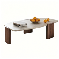 Table basse minimaliste en noyer et travertin naturel pour hôtel, villa, appartement, salon, salle de séjour, maison, table à thé