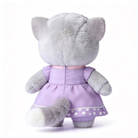 Peluche chat gris moelleux avec robe violette, jouet en peluche animal en gros, adorable peluche chat en peluche