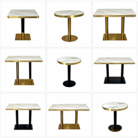Table de salle à manger en pierre frittée marbrée pour restaurant commercial, bord en alliage d'aluminium doré pour projet hôtelier