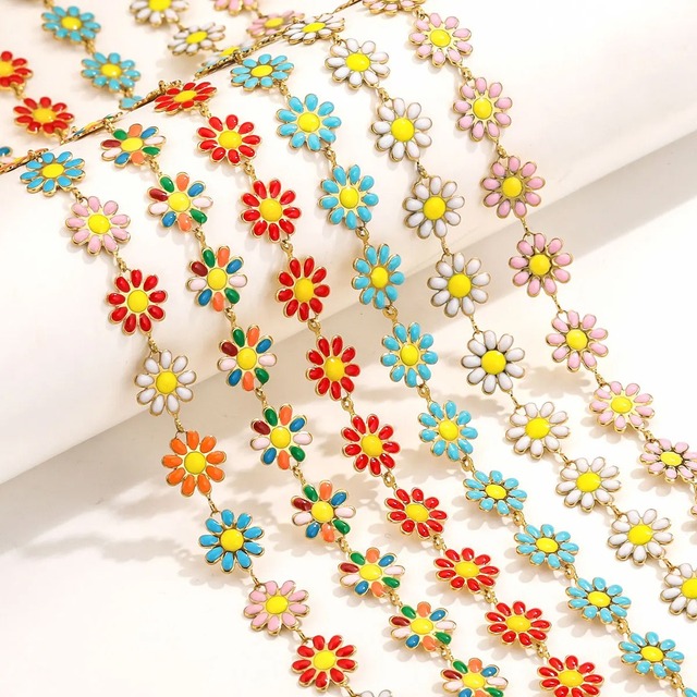 Colorful Daisy Chains Bulk Gold Plated Stainless Steel Flower Link Chain Jewelry Making Chains on Spool