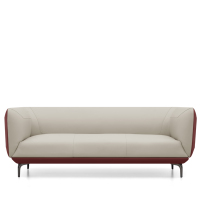 Sofá de Cuero Moderno de 3 Plazas, Diseño de Doble Contraste de Color, Patas Delgadas de Metal Negro, Sofá de Recepción de Oficina de Lujo Ligero
