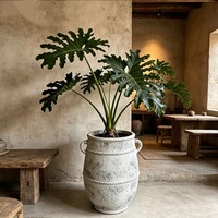 Pot en fibre d'argile fait main Wabi Sabi, avec corde vieillie et poignées gaufrées, pour plantes à feuillage large d'intérieur et d'extérieur, décoration intérieure