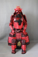 Costume de guerrier rouge grandeur nature, tenue de samouraï japonais, casque, accessoires de scène, accessoires de film, cosplay - Polyester pour adulte
