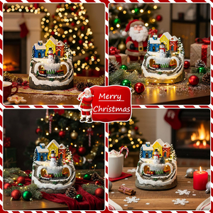 Décorations de Noël pour bureau, ornements micro-paysages en résine lumineuse à finition mate, figurines de Père Noël rotatives avec lumières musicales, jouets - Product Image 5