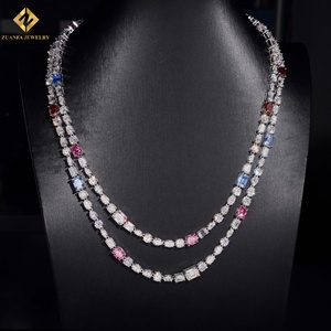 สร้อยคอเทนนิสทรงรีประดับมอสซาไนต์หลากสีเงินแท้ 925 คุณภาพสูง พร้อมจี้ทรงมรกตแบบไม่สมมาตร - Product Image 5