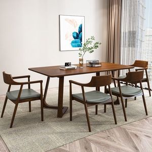 Juego de Mesa y Sillas de Comedor de Madera Maciza Color Nogal, Estilo Moderno Minimalista para Uso Doméstico, Apartamentos Pequeños, Habitaciones de Alquiler - Product Image 2